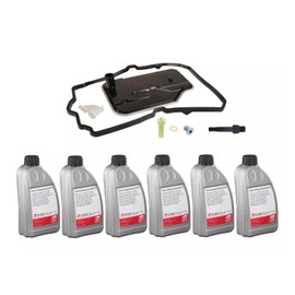 Transmission Service Kit: 6L Red ATF, Filter, Gasket & Pan Bolts for Mercedes (2004-2010) Select Models with 7 Speed Trans.