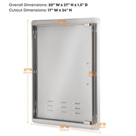 Stanbroil BBQ Access Door 20W x 27H Inch, Wood Grain Outdoor Kitchen Doors Wall Construction Single Vertical Door for Outside Kitchen, BBQ Island, Grill Station