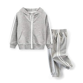 Boy's Casual Tracksuit Long Sleeve Color Block Hoodie Jacket Sweatsuit +Pants Outfit Set 1-9 Years(3-4T,Grey)