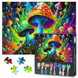 1000 Pieces for Adults Jigsaw Puzzles Colorful Mushrooms Puzzle for Adult Fantasy Mushrooms Magic Puzzle Challenge Impossible Wooden Puzzles for Adults Kit - 28" x 20"