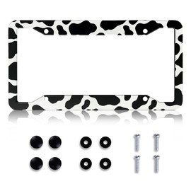 Cow Print License Plate Frame - Cute Animal White Black Spot Cow Print Tags Frame Cover Holder, Rust-Proof Waterproof Car Decorative Tag Frames for Standard Us 12x6 Inch