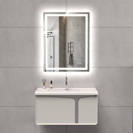 LED Bathroom Mirror Lights 28x36 Inch Front & Backlit Lights Vanity Mirror, Wall Mounted Anti-Fog Dimmable LED Makeup Mirror, IP54 3K-6K Warm/Natural/Daylight, Tempered Glass (Horizontal/Vertical) UL
