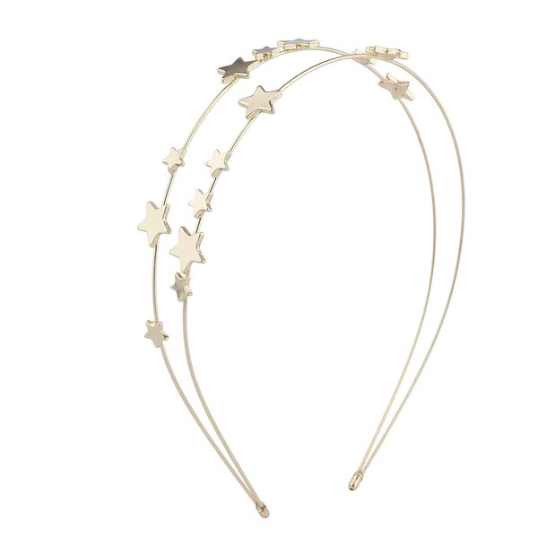 Lux Accessories Gold Tone Double Wire Star Celestial Novelty Fashion Headband