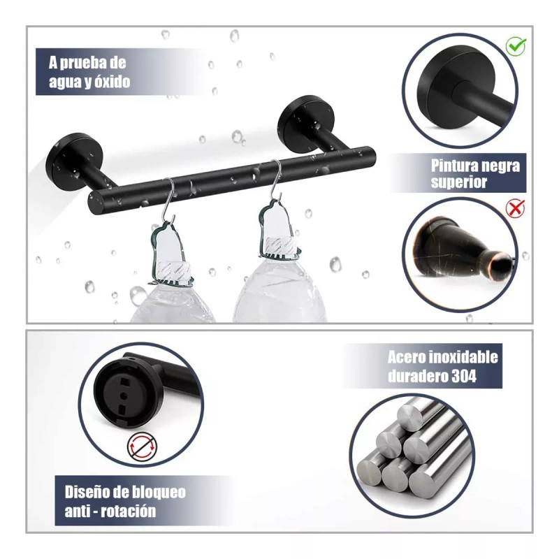 Burkey Set De Accesorios Para Baño Juego Toallero Bano Negro