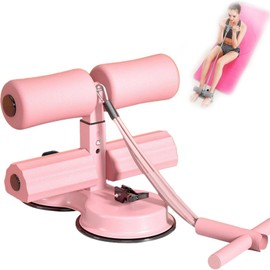 Ab dominal training aid, double suction cup trainer, three-level height adjustment, multifunctional adjustable abdominal trainer with drawstring, suitable for home fitness (Pink)