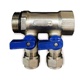 VN Infinite Quality 2 Loop 1/2" Plumbing PEX Manifolds 1" trunk w/ 1/2" Pex Ball Valves - 2-Branch Radiant Heat Manifold - PEX Tubing Floor Heating Manifolds - Blue Handles (2 Loop Blue)