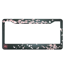 HOSNYE Japan Cherry Branch License Plate Frame Blooming Flowers Hieroglyph - Sakura Metal License Plate Cover Front Plates Frames Car Tag Frame for Women Men US Vehicles Standard