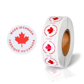 1 inch Made in Canada Stickers,1500 Pcs FABRIQUE AU Canada Labels on Roll,Red Maple Leaf Design Stick Dot Stickers for Party Favors Decals Luggage