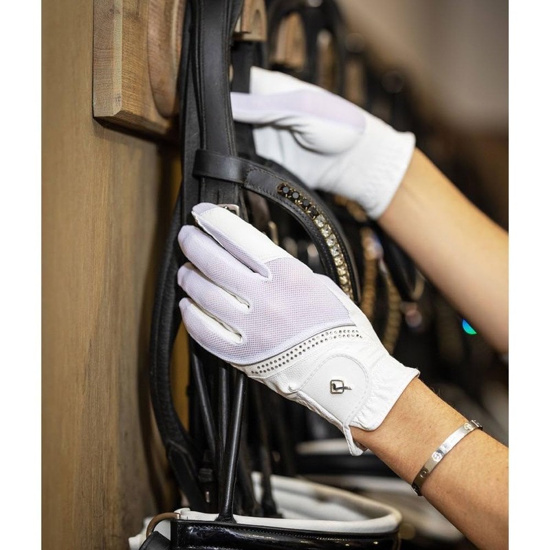 LeMieux Crystal Horse Riding Gloves - White Medium