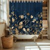 LeAquaNook Navy Blue Shower Curtain Dark Blue and Gold Leaf