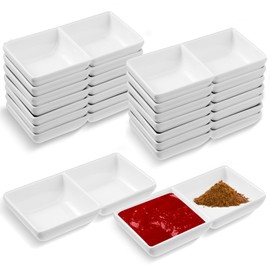 Tolare 16 Pcs Sauce Dish, Dual Dipping Bowls Large Capacity Dual Sauce Bowls, Soy Two Compartments Party Trays Divided Fondue Plates for Restaurant Kitchen Sushi Soy Sauce (White)