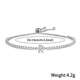 Tibond Bracelets for Womens Initial Letter Bracelets Tennis Bracelet for Ladies Dainty Adjustable Crystal Zirconia Bracelet Birthday Christmas Jewellery Gifts for Friends Mum Daughter (R)