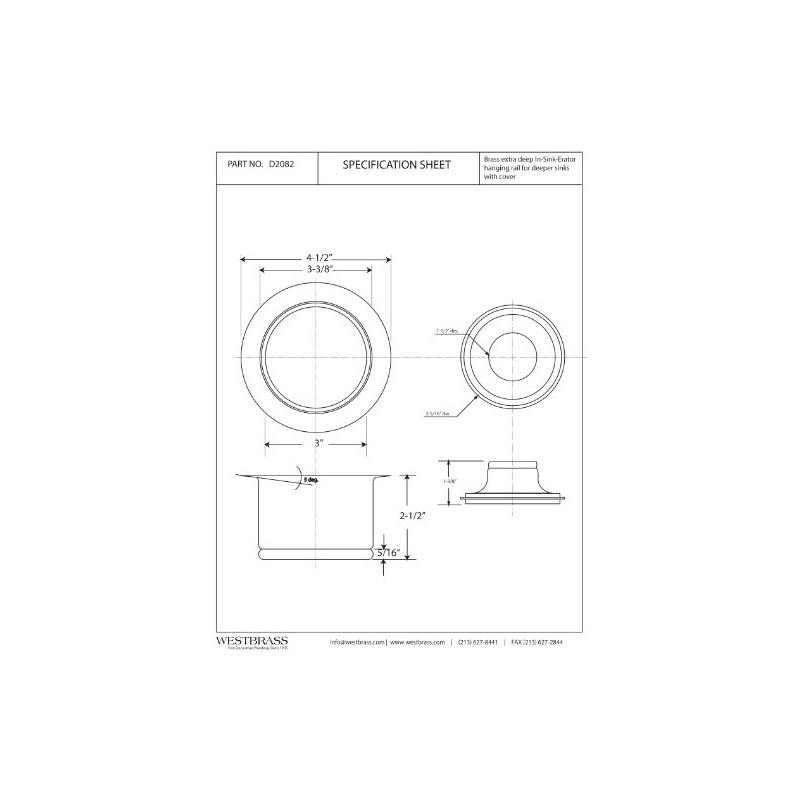Westbrass D2082-01 3-1/2" Extra-Deep Collar Kitchen Sink Waste Disposal Flange