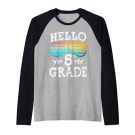 Hello 5th Grade Back To School Fifth Grade Squad Sunglasses Raglan Baseball Tee