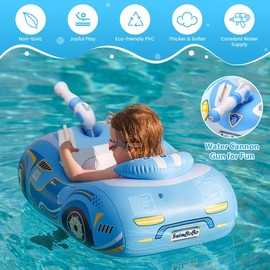 Toddler Pool Float with Water Gun Kids Baby Pool Float Car Floaties for Toddlers 1-3 Heavy Duty Baby Swimming Floaties with Water Cannon Gun Kids 3-5 Inflatable Ride-on for Boys Girls