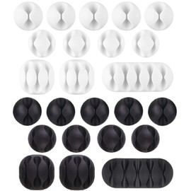 U-horizon - Pack of 24 Durable Cable Clips - Cable Organisers and Cable Clamps - Desk Organiser and Management for TV PC Laptop Home, etc - Black and White