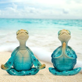 Hodao 2PCS Sea Turtle Yoga Figurines - Meditating Sea Turtle Decor for Home, Office, Garden - Summer & Spring Turtle Crafts - Perfect Yoga Turtle Decorations & Birthday Gifts for Mom, Grandma, Women