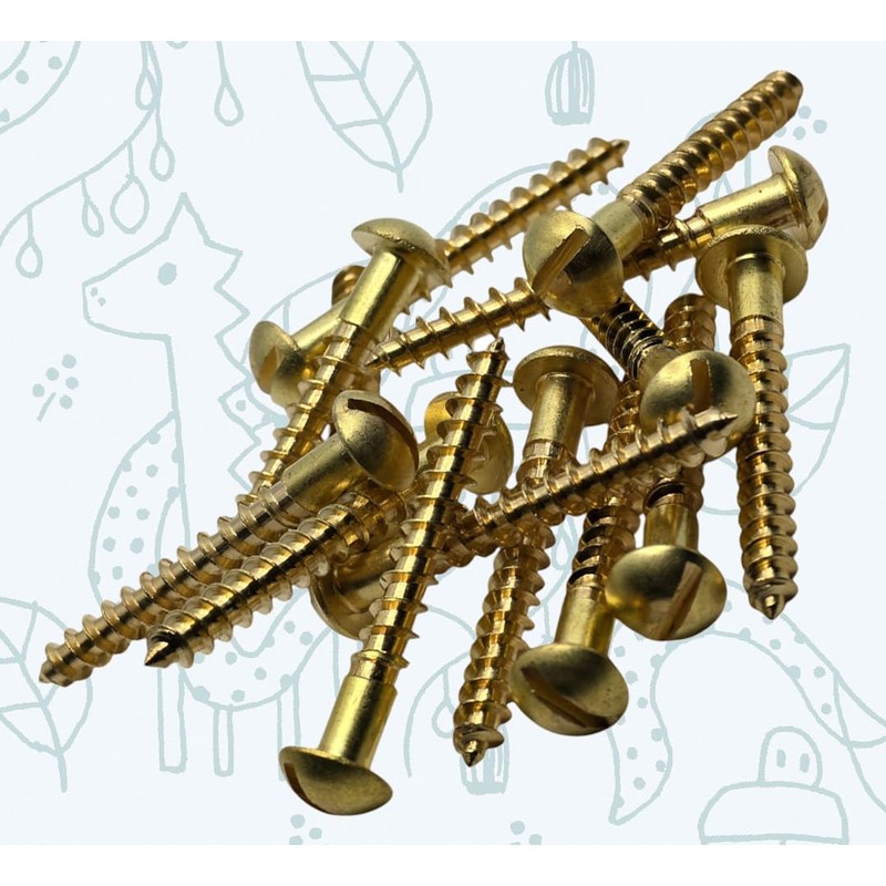 M3.5 x 25mm Brass Wood Screws Round Raised Head Slotted