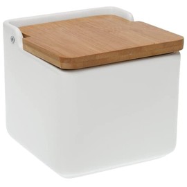 TIENDA EURASIA® Ceramic Salt Shaker with Bamboo Lid, Original Designs, 12.2 x 12.2 x 11.5 cm (White, Salt Shaker - 12.2 x 12.2 x 11.5 cm)