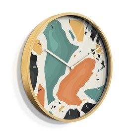 SIGNLEADER 24 Inches Round Wooden Wall Clock Silent Battery Operated, Home Decorative Large Wall Clock, Vibrant Teal Red Granite Clock Wall Art Decor for Living Room Kitchen Bedroom Office Classroom