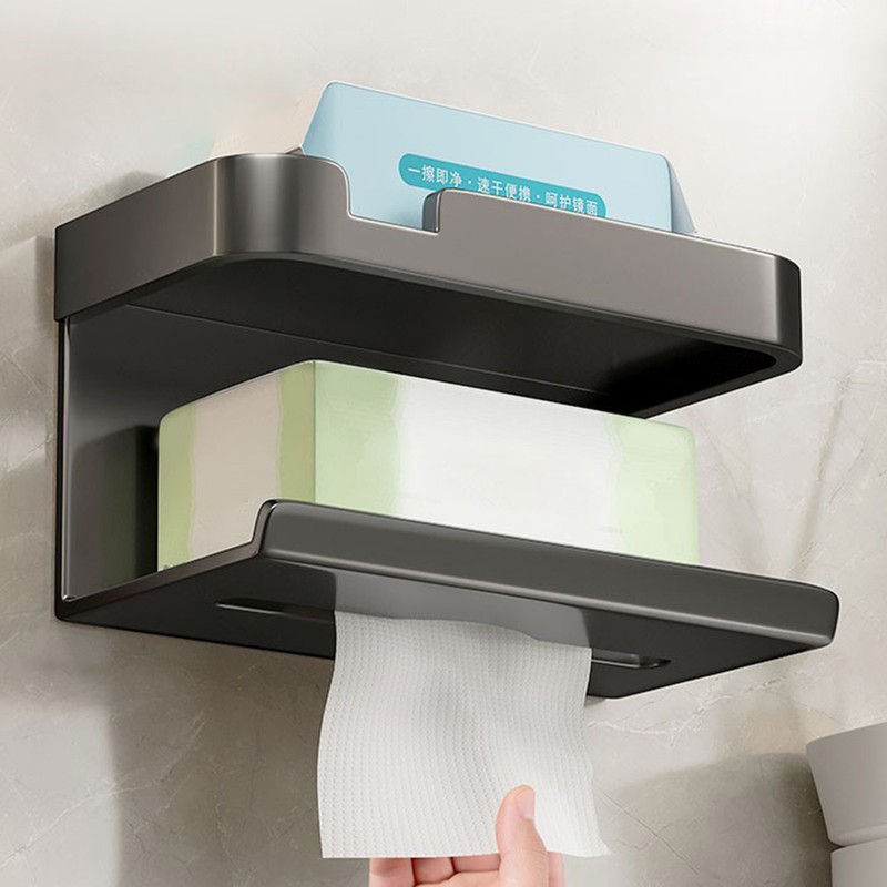 Toilet Paper Dispenser Shelf Space Saving Multifunction Wall Mounted Self