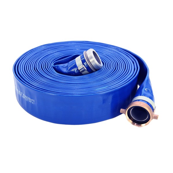 Abbott Rubber 1147-2000-50 PVC Discharge Hose Assembly, Blue, 2" Male X Female NPSM, 65 psi Max Pressure, 50' Length, 2" ID