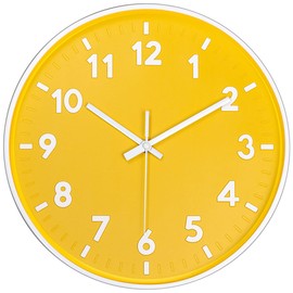 JENLYSTIME 12 Inch 3D Number Modern Wall Clock,Round Bright Colorful Dial,Non Ticking Silent Quartz Battery Operated Wall Clocks,Easy to Read Simple Style Decor Clock for Bedroom,Kitchen(Yellow)