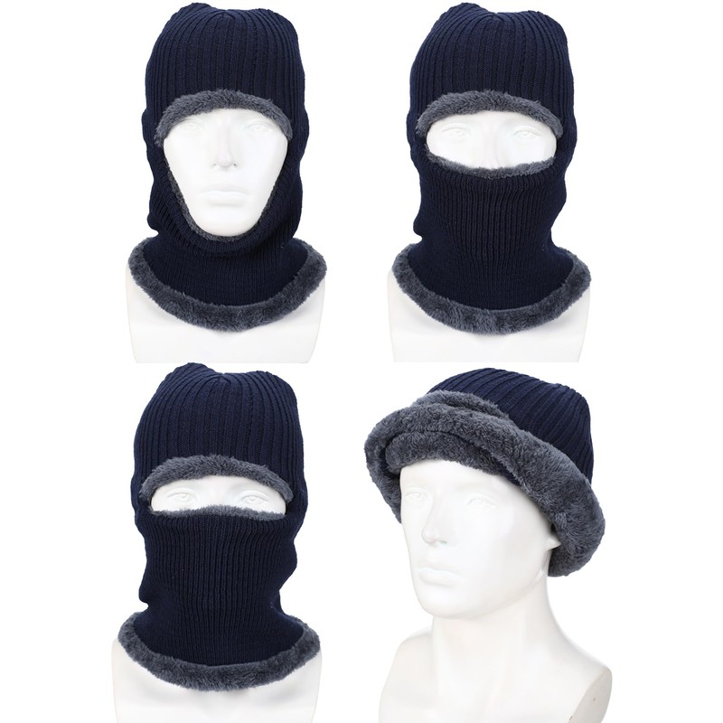 3 Pieces Winter Warm Knitted Balaclava Neck Warmer Hat Fleece