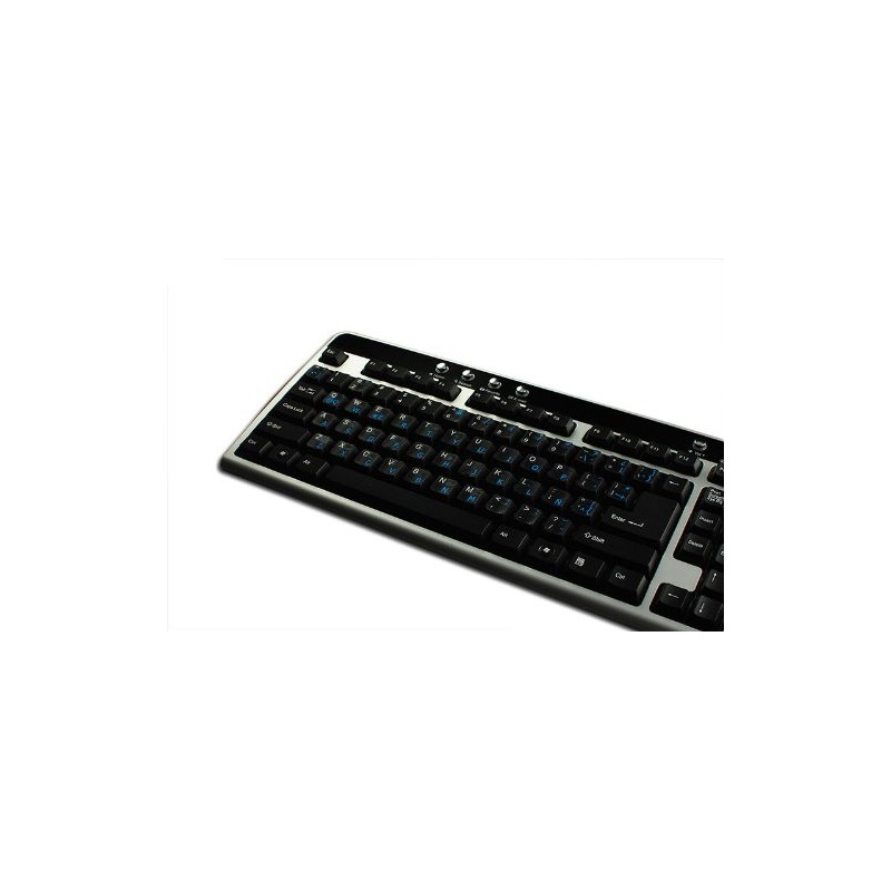 Spanish (Latin American) Keyboard Sticker with Blue Lettering Transparent Background