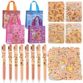 Phlognfy Capybara Children's Birthday Gifts, Capybara School Supplies Set, with Notepad, Spiral Sticker, Gel Pen, Non-Woven Fabric Gift Bag, for Children's Theme Party Gifts, 74 Pieces