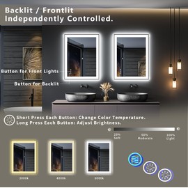 CHARMOR 28x32 LED Mirror with Matte Black Frame for Bathroom Wall, Lighted Vanity Mirrors with Lights, Dimmable, Anti-Fog, Memory, Shatterproof, ETL Listed (Front and Backlit)