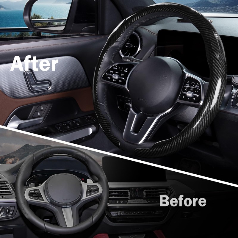 Car Steering Wheel Cover Carbon Fiber Snap On Steering Wheel
