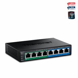 TRENDnet 8-Port Gigabit GREENnet PoE+ Switch, TPE-TG44G, 4 x Gigabit PoE/PoE+ Up to 30 W/Port, 4 x Gigabit, 61 W Power Budget, 16 Gbps Switch Capacity, Ethernet Unmanaged Switch
