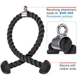 SELEWARE Tricep Rope Cable Machines Attachments for Gym, Heavy Duty Universal Tricep Pull Down Rope with Soft Rubber Ends for Home Gym Workout Biceps Back Shoulders (Black, 36")