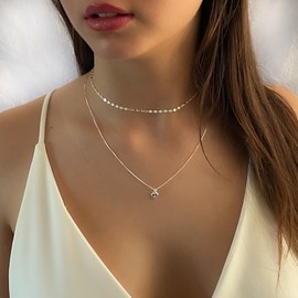 Annika Bella Set of 2 Necklaces, Sterling Silver Necklace Stack, Cz Heart Charm Necklace, Waterproof Jewellery, Women's 925 Chokers, Layering Lace Choker, Valentine's Gift for Her (2Pcs)