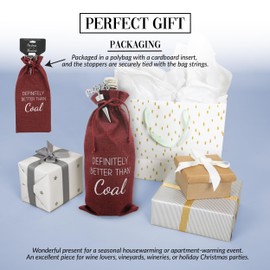 Pavilion Gift Company Better Than Coal-13 Wine Gift Bag Set, 13", Red, Winter, Silver