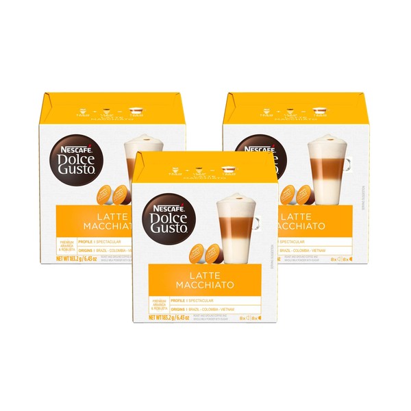 Dolce Gusto Nescafe Coffee Pods, Latte Macchiato, 16 Count (Pack of 3)