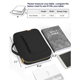 heouvo Bible Cover Case for Women, Bible Study Supplies, Bible Journaling Kit, 6 No Bleed Bible Highlighters and Pens, 75 Bible Tabs, Large Size Zippered Bible Bags (Black)
