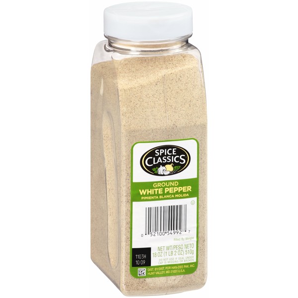 Spice Classics Ground White Pepper - 18 oz. container, 6 per case