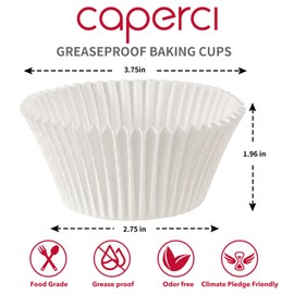 Caperci Jumbo Cupcake Liners White Muffin Baking Cups 300-Count, No Smell, Food Grade, Upgraded Grease-Proof Paper (White)