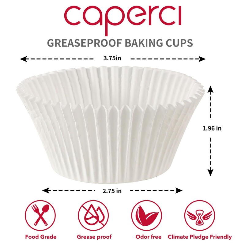 Caperci Jumbo Cupcake Liners White Muffin Baking Cups 300-Count, No