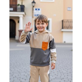 kadoubiyoo Boys Outfits Long Sleeve Color-blocked Hoodie Top and Pants 2PCS Winter Sweatsuits Clothes for Boys 7-8 Years