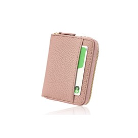 Lasiem Women's Mini Wallet, Card Case, Genuine Leather, Anti-Skimming, Store Bills Without Folding, Coin-Through-Type Coin Purse, Classic Rose