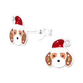 Dog with Santa Claus Hat Earrings - 925 Sterling Silver