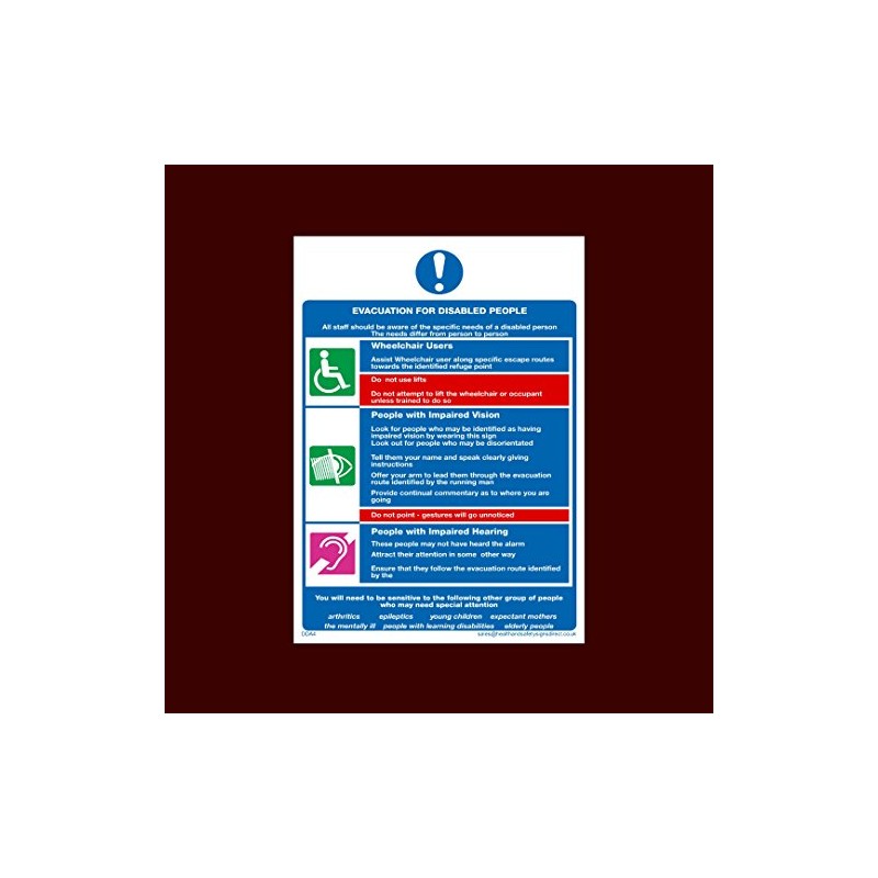 Evacuation for Disabled People Plastic Sign - Fire, Disabled, Wheelchair,
