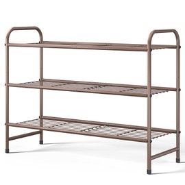 Kitsure Shoe Rack - Stainless Steel Shoe Organizer, Sturdy Shoe Rack for Closet and Front Door Entrance, Free Standing Shoe Shelf, Closet Organizers and Storage, 25.6" Wide - 3 Tier, Brown