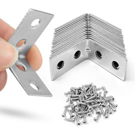 Angle Brackets Corner Bracket for Wood 16 Pcs | 25mm x 25mm x 13mm | Galvanised Steel Brackets with 64 Screws for Fixing and Repairing Furniture, Shelves, Windows and Cabinets
