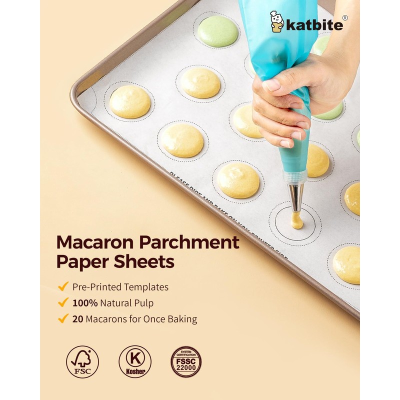 Katbite 100 Macaron Parchment Sheets Template Baking, Cookie Parchment, Printed