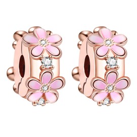 Amuefer Pack of 2 Clip Spacer Charms for Bracelets, 925 Sterling Silver with Cubic Zirconia, Shell, Pink Pave Family Always, Sun Twinkling Stars Stopper, Birthday, Christmas, Women, Sterling Silver,