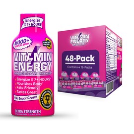 Mood Support Vitamin Energy Drink - Sugar Free, Keto/Vegan Friendly Shots | Mood Balancing with Rhodiola and Chamomile | Energize up to 7+ Hours | Tropical Berry - 1.93 Fl Oz - Pack of 48